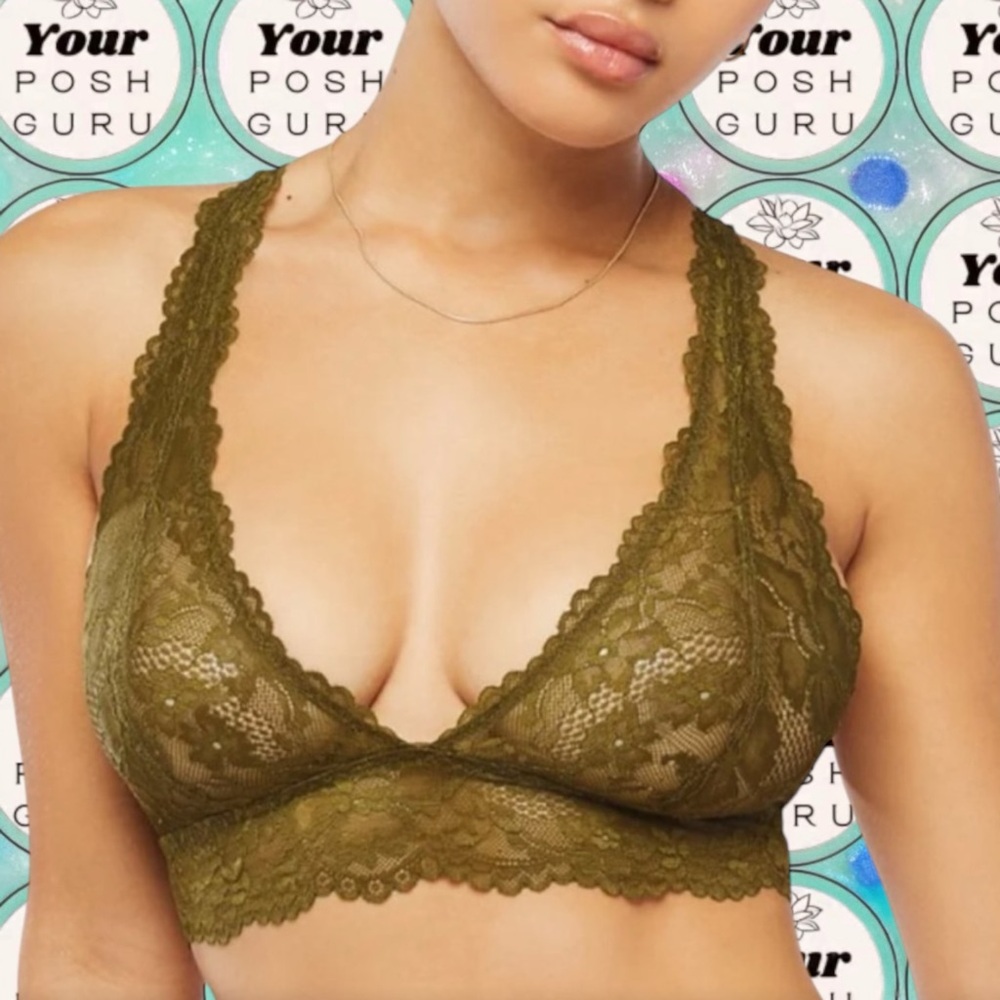 💚 Savage X Fenty Racerback Military Green Lace Halter strappy plunge Bralette